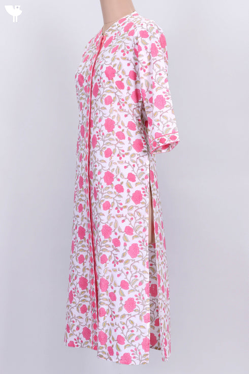 Cambric Cotton Kurta In Floral Block Print